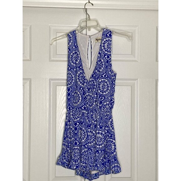 Show Me Your Mumu Mykonos Circle Medallion Print Riri Romper, Blue White Size XS - Picture 2 of 6